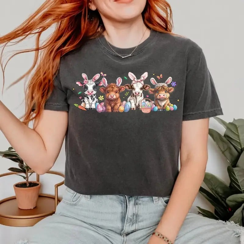 Easter Day Cow Cute Bunny Heifer Her Top Menswear - Adult & Kids T-Shirts, Sweatshirts & Hoodies apparel design preview 1