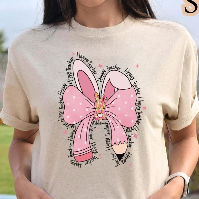 Easter Teacher Cute Coquette Bow Bunny Appreciation - Adult & Kids T-Shirts, Sweatshirts & Hoodies apparel design preview 1