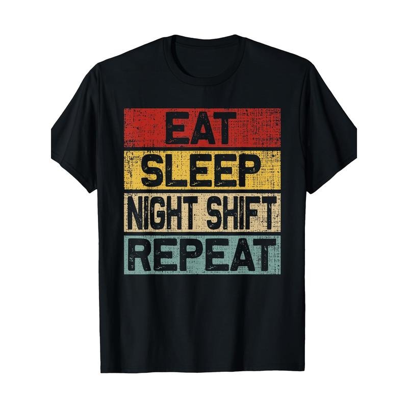 Eat Sleep Night Shift Repeat Funny Retro Workers T - Adult & Kids T-Shirts, Sweatshirts & Hoodies apparel design preview 1