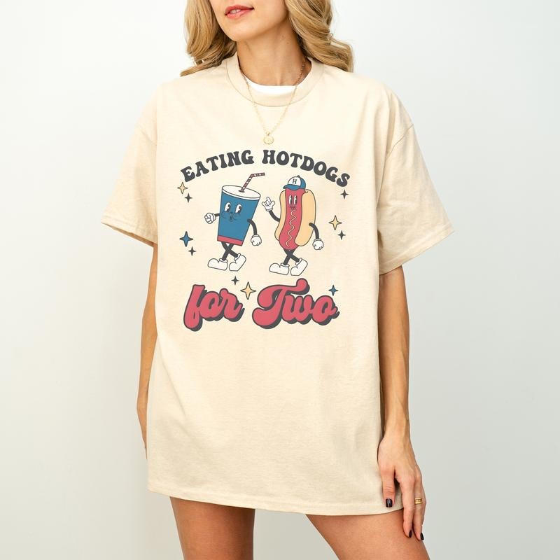 Eating Two Pregnancy Announcement Hot Dogs Retro - Adult & Kids T-Shirts, Sweatshirts & Hoodies apparel design preview 1