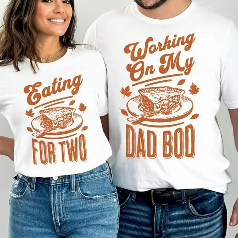Eating Two Thanksgiving Couples Pregnancy - Adult & Kids T-Shirts, Sweatshirts & Hoodies apparel design preview 1