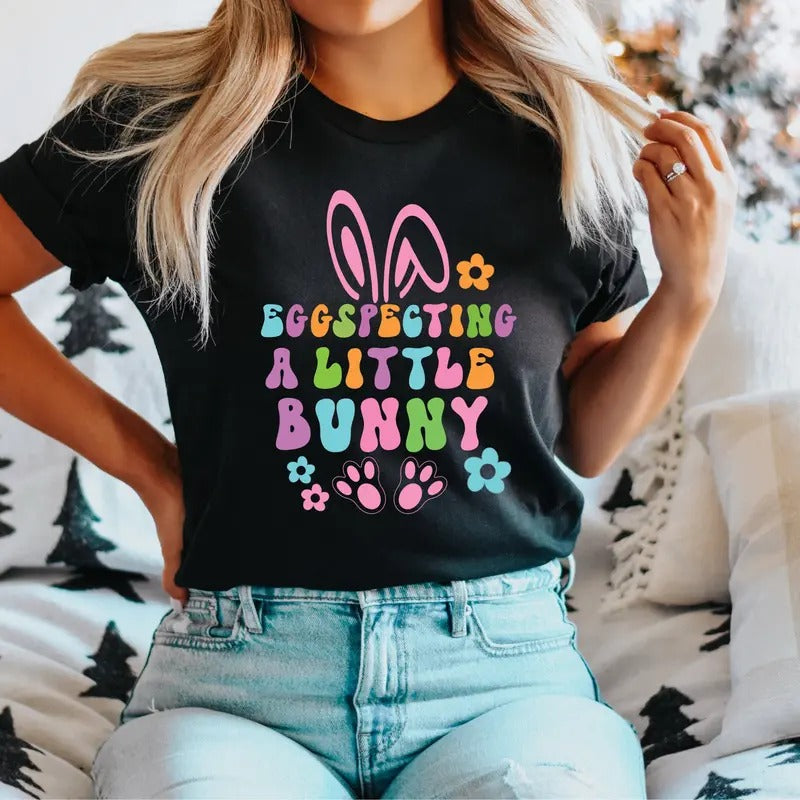 Eggspecting Little Bunny Easter Pregnancy - Adult & Kids T-Shirts, Sweatshirts & Hoodies apparel design preview 1
