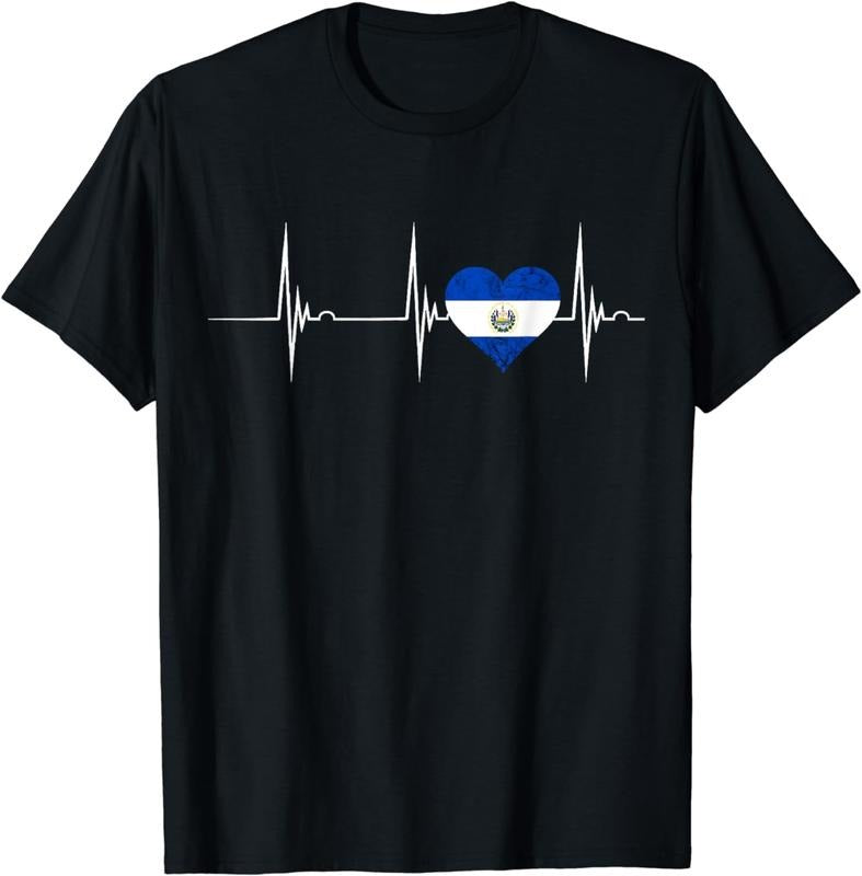 El Salvador Heartbeat Pulse EKG Salvadorian Heart - Adult & Kids T-Shirts, Sweatshirts & Hoodies apparel design preview 1