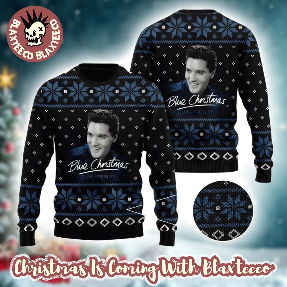 Elvis Presley Blue Christmas Tribute Black Ugly Christmas Sweater - Holiday Gift product image