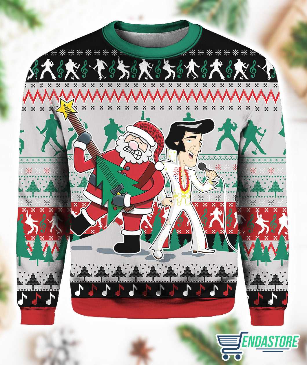 Elvis With Santa 3D Ugly Christmas Sweater - Holiday Gift product image 2