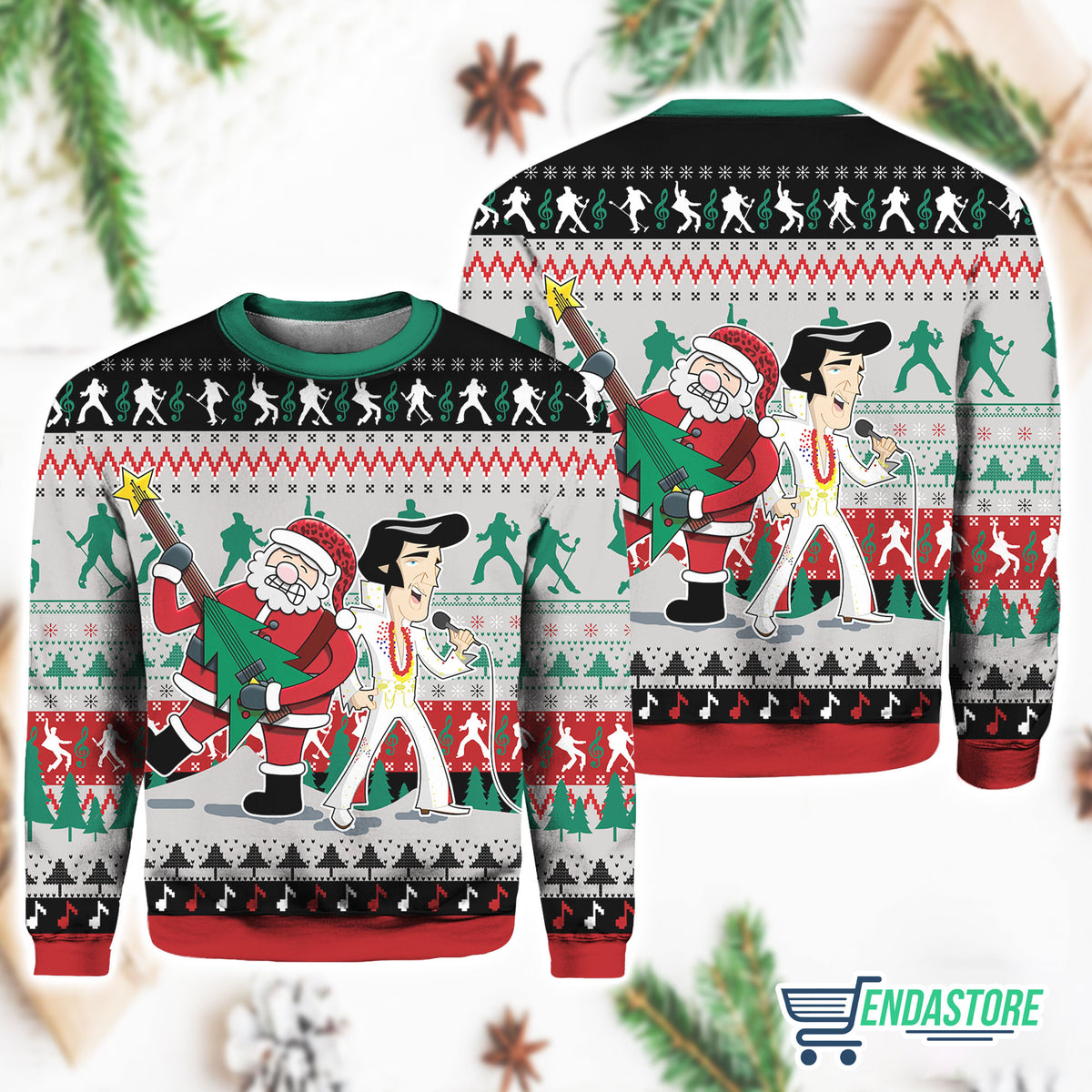 Elvis With Santa 3D Ugly Christmas Sweater - Holiday Gift product image 4