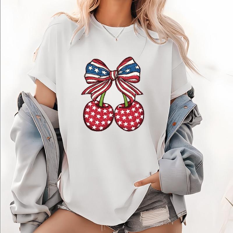 Embrace American Charm Cherry Adorned Patriotic Bows - Adult & Kids T-Shirts, Sweatshirts & Hoodies apparel design preview 1