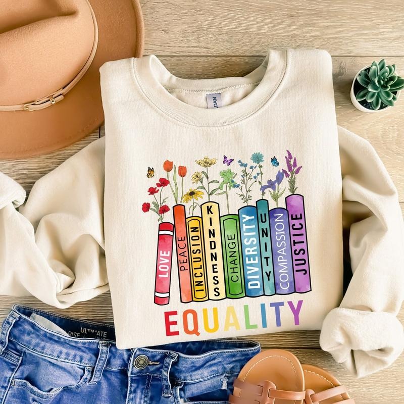 Equal Rights Book Flower Social Justice Equality - Adult & Kids T-Shirts, Sweatshirts & Hoodies apparel design preview 1