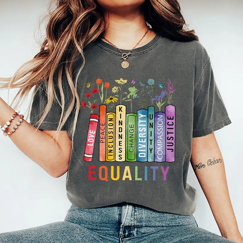 Equal Rights Book Flower Social Justice Equality - Adult & Kids T-Shirts, Sweatshirts & Hoodies apparel design preview 1