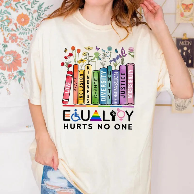 Equality Hurts No One Book Flower Rainbow Pride Equal - Adult & Kids T-Shirts, Sweatshirts & Hoodies apparel design preview 1