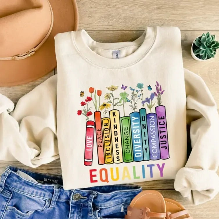 Equality Equal Rights Book Flower LGBTQ Rainbow - Adult & Kids T-Shirts, Sweatshirts & Hoodies apparel design preview 1