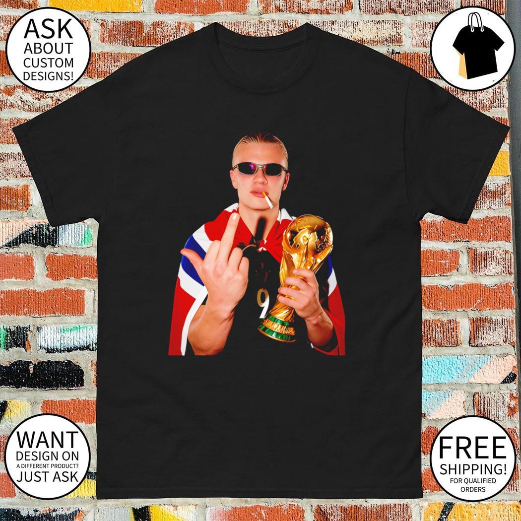 Erling Haaland Norway Soccer middle finger smoking - Adult & Kids T-Shirts, Sweatshirts & Hoodies apparel design preview 1