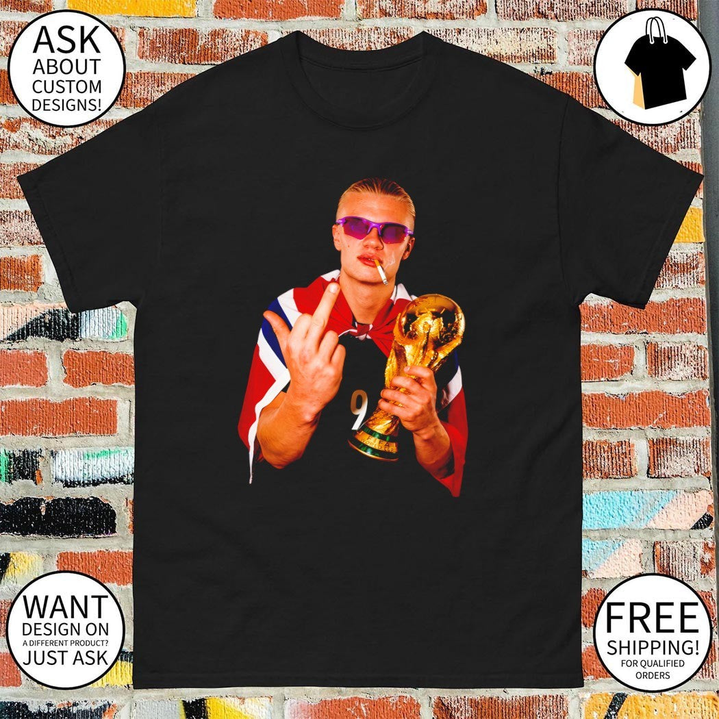 Erling Haaland Norway middle finger and smoking World - Adult & Kids T-Shirts, Sweatshirts & Hoodies apparel design preview 1