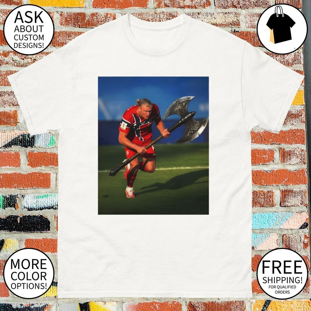 Erling Haaland wielding a battle-axe World Cup 2026 - Adult & Kids T-Shirts, Sweatshirts & Hoodies apparel design preview 1