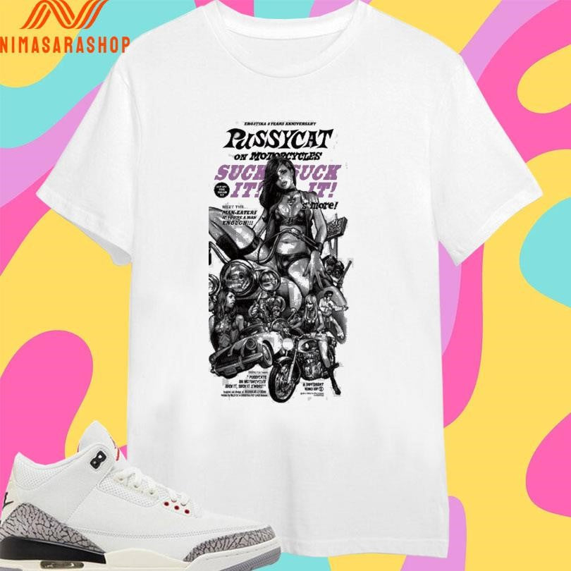 Erostika 8 Years Anniversary Pussycat On Motorcycles - Adult & Kids T-Shirts, Sweatshirts & Hoodies apparel design preview 1