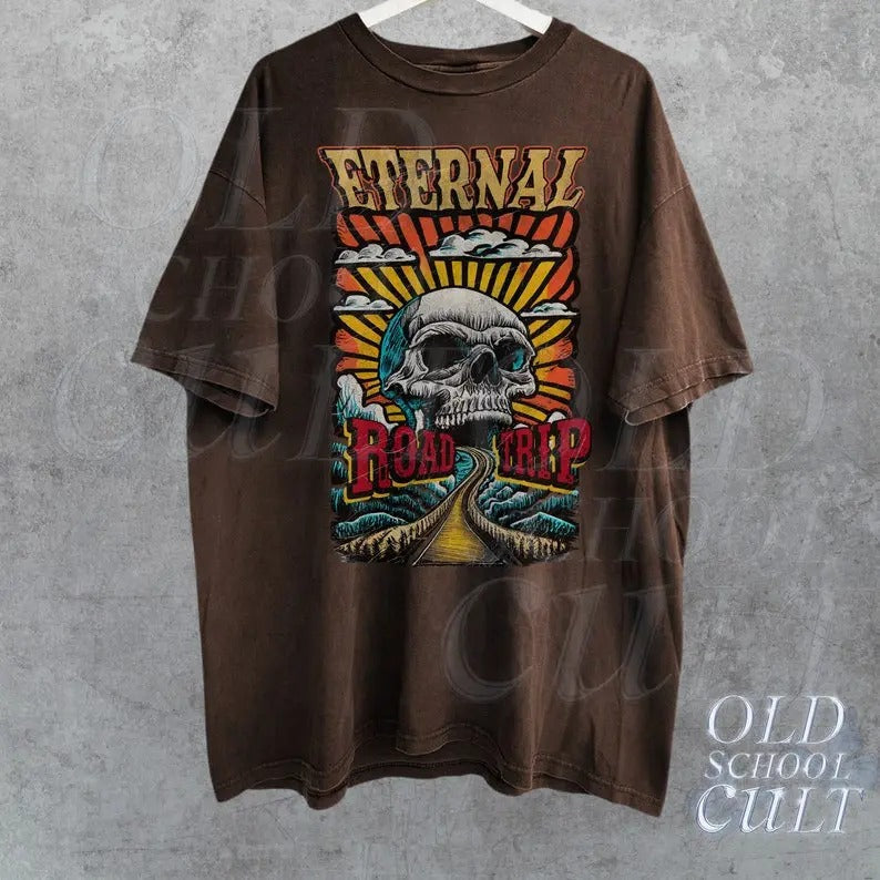 Eternal Road Trip Retro Vintage 90s Skull Washed - Adult & Kids T-Shirts, Sweatshirts & Hoodies apparel design preview 1