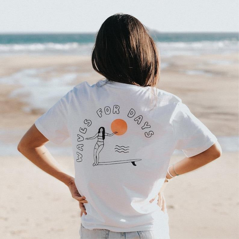 Ethically Made Surf Waves Days Screenprint Top Eco - Adult & Kids T-Shirts, Sweatshirts & Hoodies apparel design preview 1