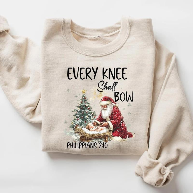 Every Knee Shall Bow Nativity Scene Santa Claus - Adult & Kids T-Shirts, Sweatshirts & Hoodies apparel design preview 1