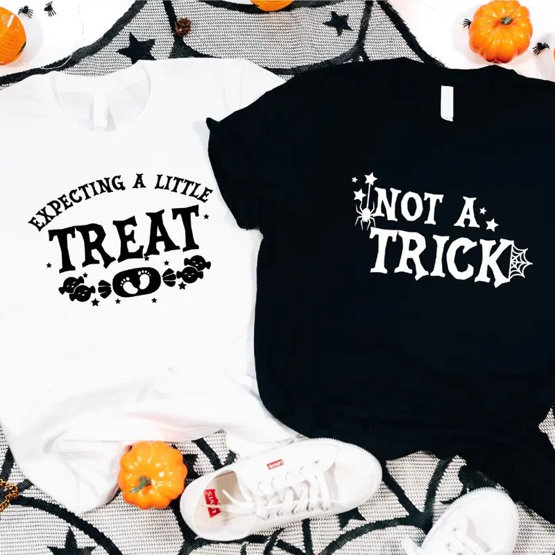Expecting Little Treat Not Trick Halloween Pregnancy - Adult & Kids T-Shirts, Sweatshirts & Hoodies apparel design preview 1
