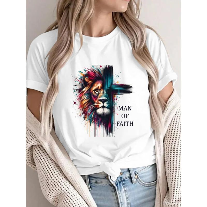 White Colorful Lion Cross "MAN FAITH" Quote - Adult & Kids T-Shirts, Sweatshirts & Hoodies apparel design preview 1