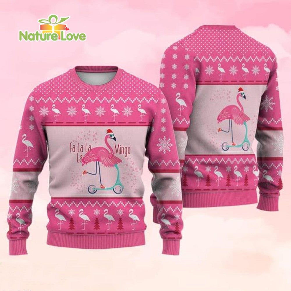 Fa La La La Flamingo on Scooter Funny for Christmas Xmas Gift Ugly Christmas Sweater - Holiday Gift product image