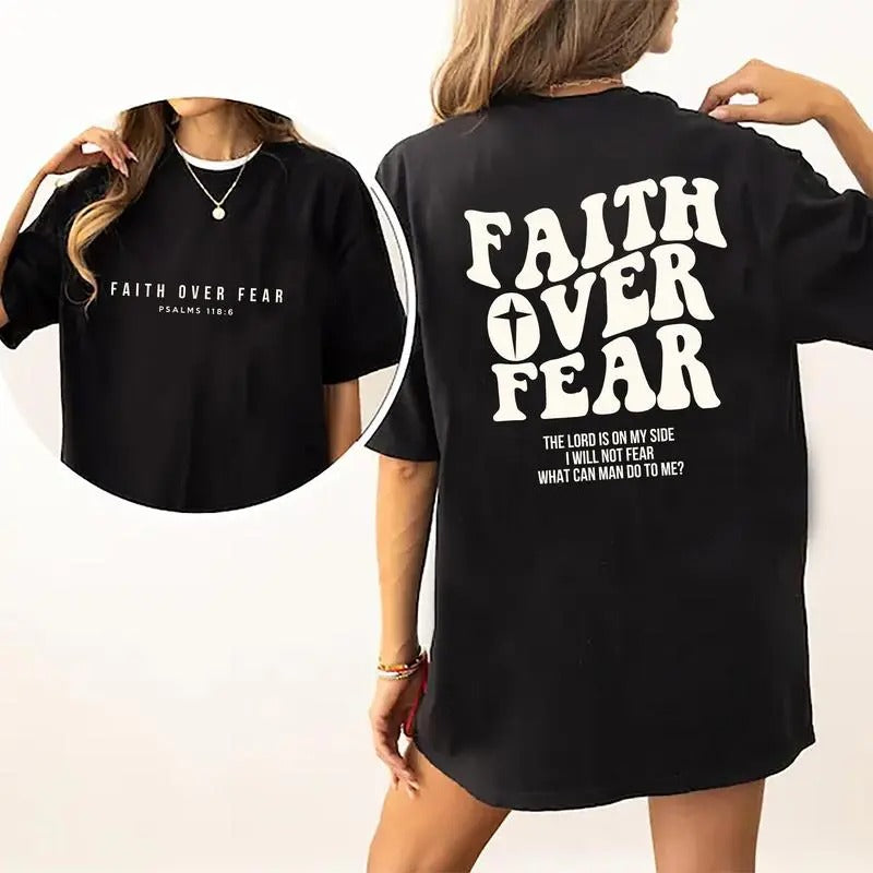 Faith Over Fear Christian Cotton Fabric Casual Bible - Adult & Kids T-Shirts, Sweatshirts & Hoodies apparel design preview 1