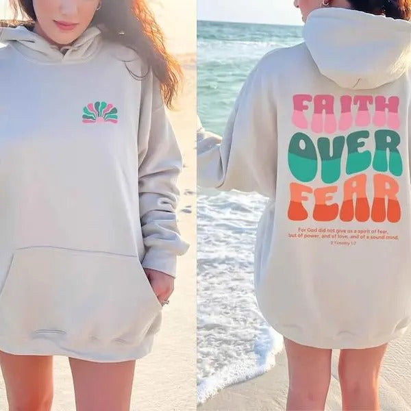 Faith Over Fear Christian Bible Verse Jesus Church - Adult & Kids T-Shirts, Sweatshirts & Hoodies apparel design preview 1