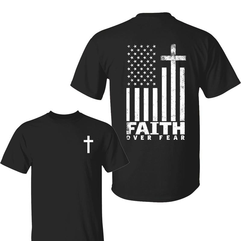 Faith Over Fear American Flag Cross Bold Christian - Adult & Kids T-Shirts, Sweatshirts & Hoodies apparel design preview 1