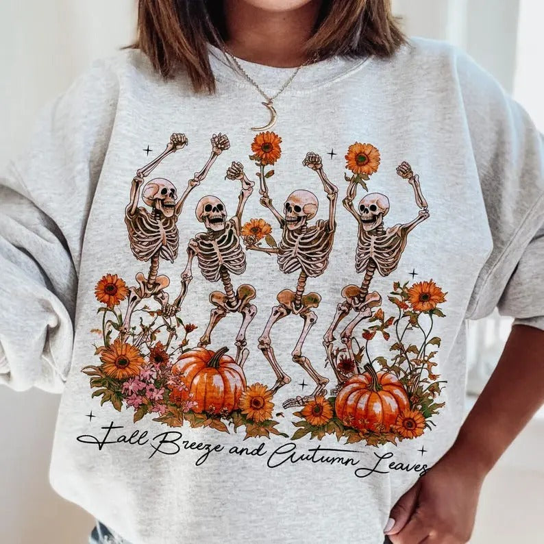 Fall Breeze Autumn Leaves Skeleton Quotes Pumpkin - Adult & Kids T-Shirts, Sweatshirts & Hoodies apparel design preview 1