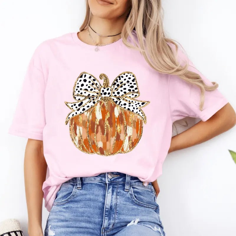 Fall Coquette Glitter Pumpkin Casual Softstyle Cute - Adult & Kids T-Shirts, Sweatshirts & Hoodies apparel design preview 1