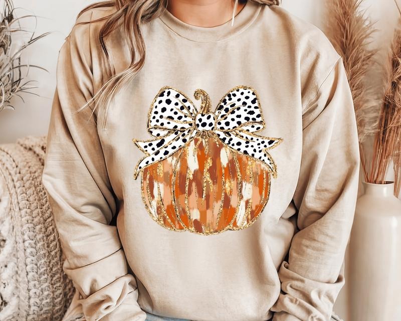 Fall Coquette Glitter Pumpkin Casual Everyday - Adult & Kids T-Shirts, Sweatshirts & Hoodies apparel design preview 1