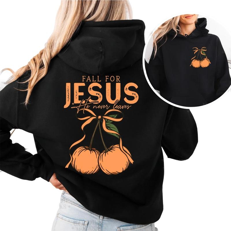 Fall Jesus Christian Pumpkin He Never Leaves - Adult & Kids T-Shirts, Sweatshirts & Hoodies apparel design preview 1