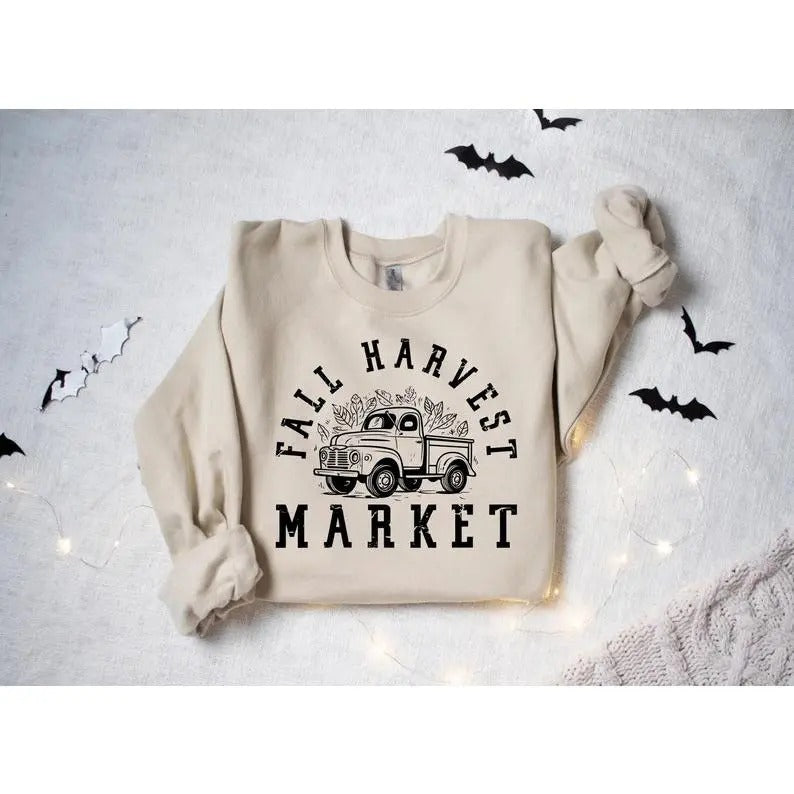 Fall Harvest Market Truck Autumn Pumpkins Farmer Cute - Adult & Kids T-Shirts, Sweatshirts & Hoodies apparel design preview 1