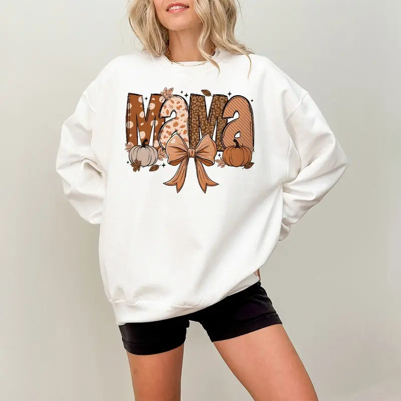 Fall Mama Coquette Pumpkin Bow Autumn Halloween - Adult & Kids T-Shirts, Sweatshirts & Hoodies apparel design preview 1