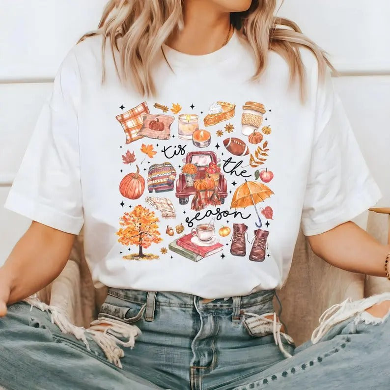 Fall 'Tis Season' Football Pumpkin Harvest Autumn - Adult & Kids T-Shirts, Sweatshirts & Hoodies apparel design preview 1