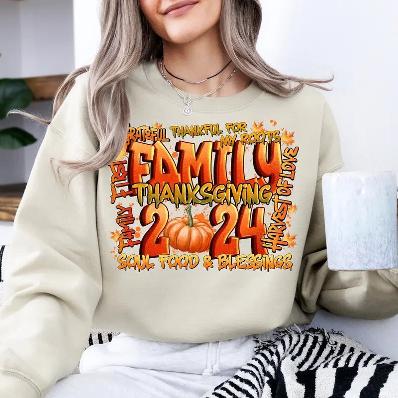 Family 2024 Thanksgiving Crew Reunion Casual Cotton - Adult & Kids T-Shirts, Sweatshirts & Hoodies apparel design preview 1