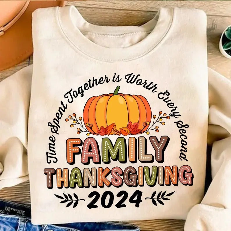 Family Thanksgiving Autumn Matching 2024 Tops - Adult & Kids T-Shirts, Sweatshirts & Hoodies apparel design preview 1