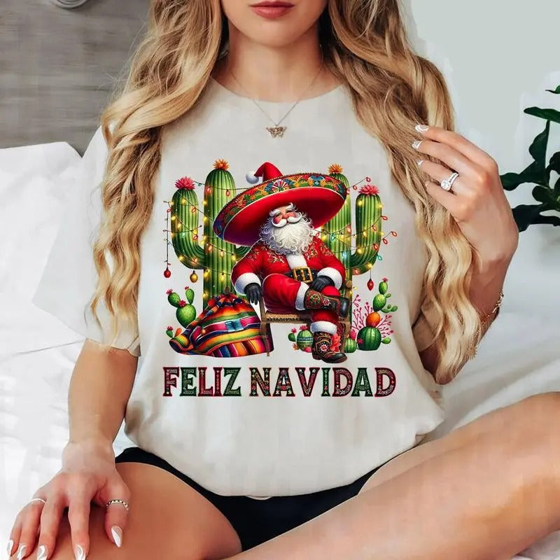 Feliz Navidad Santa Cactus Mexican Merry - Adult & Kids T-Shirts, Sweatshirts & Hoodies apparel design preview 1