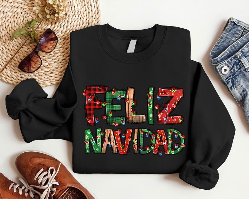 Feliz Navidad Spanish Merry Lights Matching Mexican - Adult & Kids T-Shirts, Sweatshirts & Hoodies apparel design preview 1