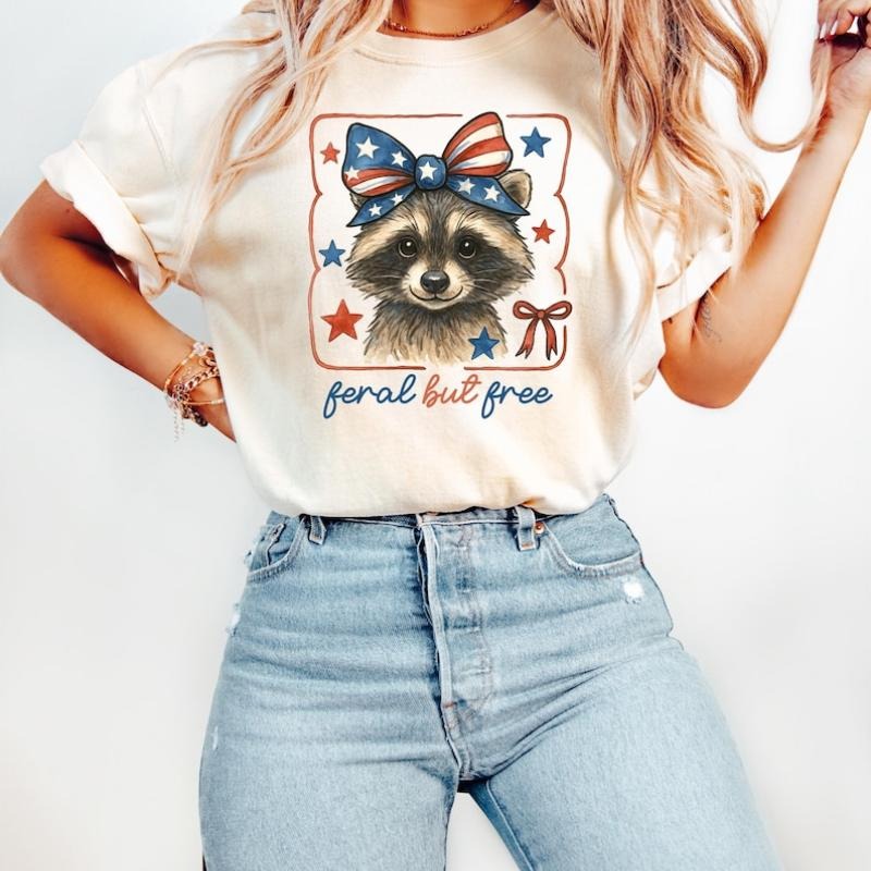 Feral But Free Raccoon Funny 4th July Patriotic - Adult & Kids T-Shirts, Sweatshirts & Hoodies apparel design preview 1