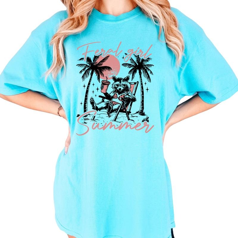 Feral Girl Summer Funny Beach Raccoon Vintage Retro - Adult & Kids T-Shirts, Sweatshirts & Hoodies apparel design preview 1