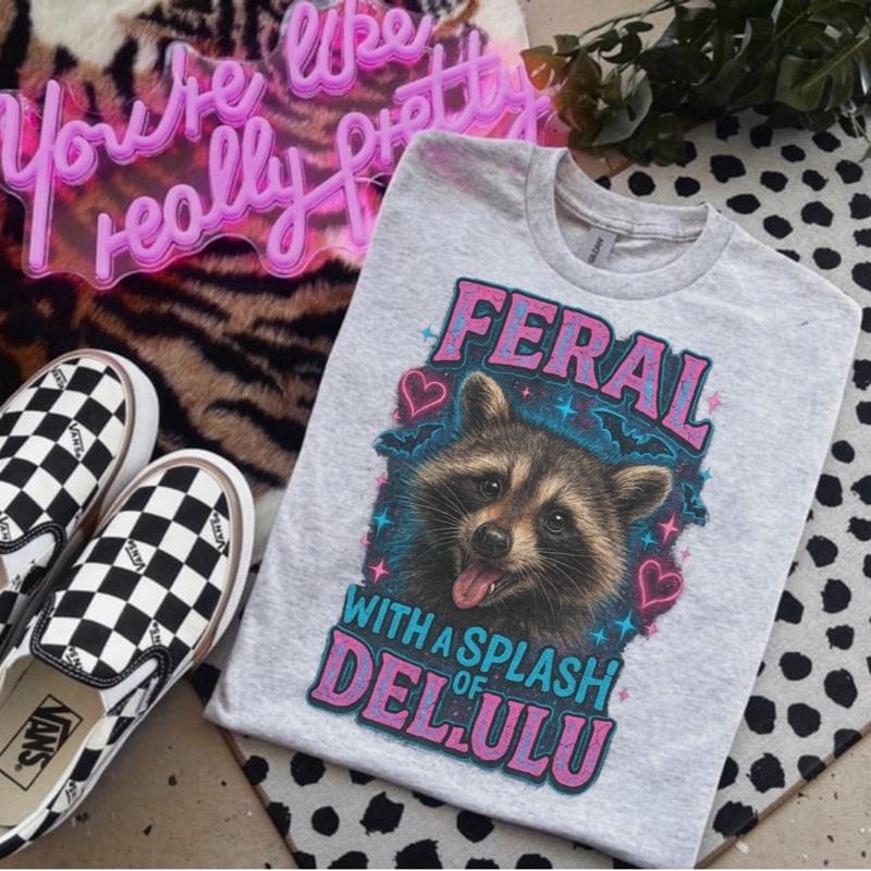 Feral Splash Delulu Ash Grey Bleached Gildan Unise - Adult & Kids T-Shirts, Sweatshirts & Hoodies apparel design preview 1