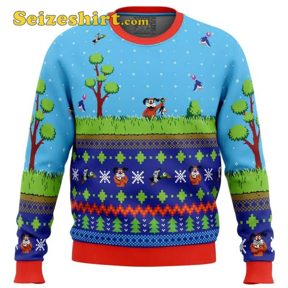 Festive Duck Hunt Ugly V Neck Ugly Christmas Sweater - Gift Idea product image