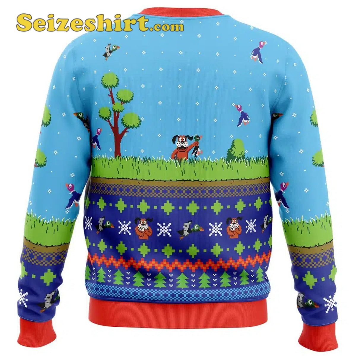 Festive Duck Hunt Ugly V Neck Ugly Christmas Sweater - Gift Idea product image 2