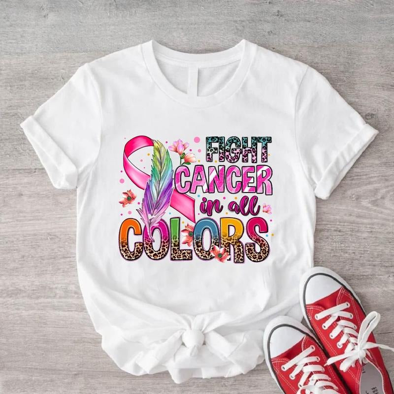 Fight Cancer All Colors Ribbon Awareness Colorful - Adult & Kids T-Shirts, Sweatshirts & Hoodies apparel design preview 1