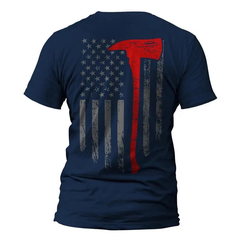 Firefighter Thin Red Flag Axe 2.0 Back Print - Adult & Kids T-Shirts, Sweatshirts & Hoodies apparel design preview 1