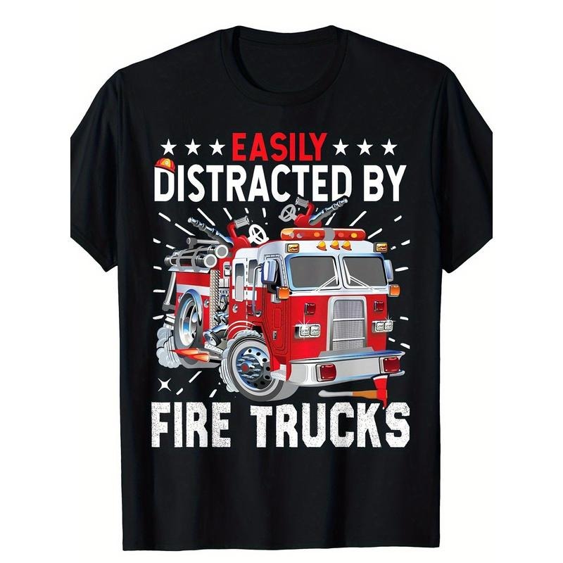 Firefighters Easily Distracted Fire Trucks Made USA - Adult & Kids T-Shirts, Sweatshirts & Hoodies apparel design preview 1