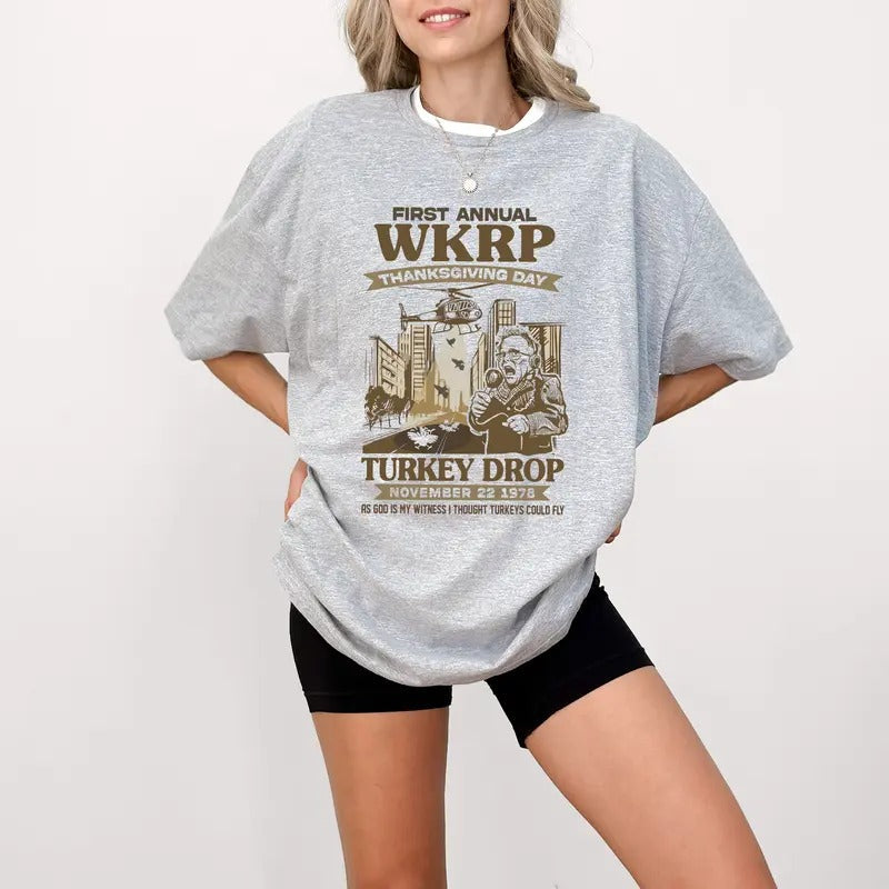 First Annual WKRP Thanksgiving Day Turkey Drop Les - Adult & Kids T-Shirts, Sweatshirts & Hoodies apparel design preview 1