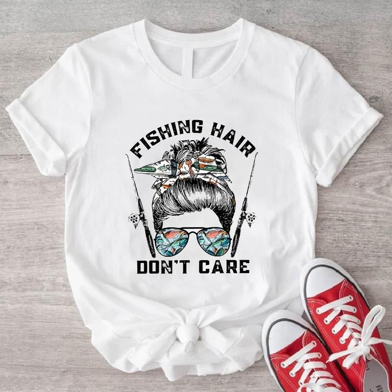 Fishing Hair Don'T Care Messy Bun Mom Lover Woman - Adult & Kids T-Shirts, Sweatshirts & Hoodies apparel design preview 1