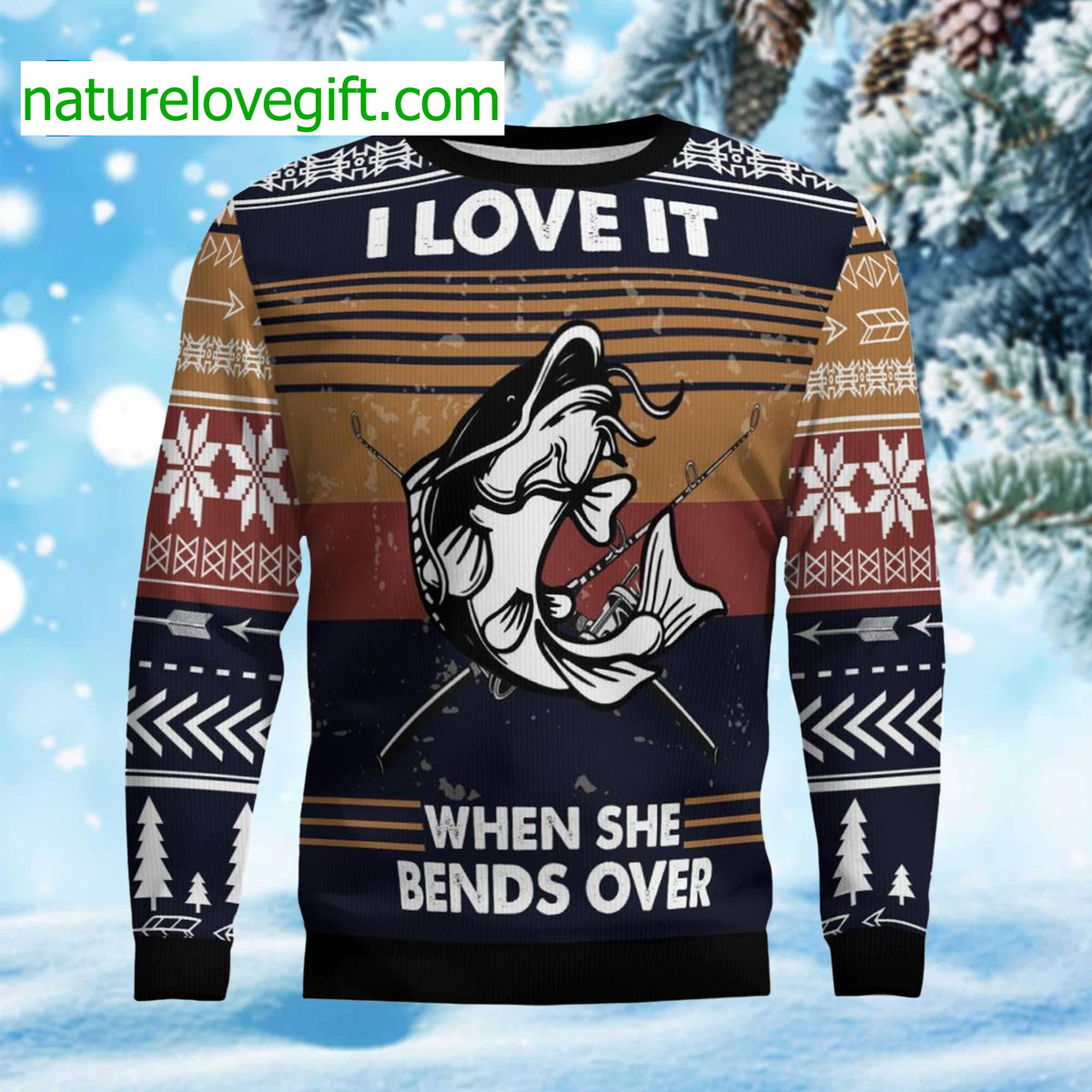 Fishing I Love It When She Bends Over Ugly Christmas Sweater - Holiday Gift product image